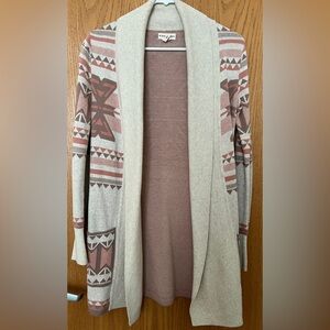 Women's Beige and Coral Patterned Sweater
